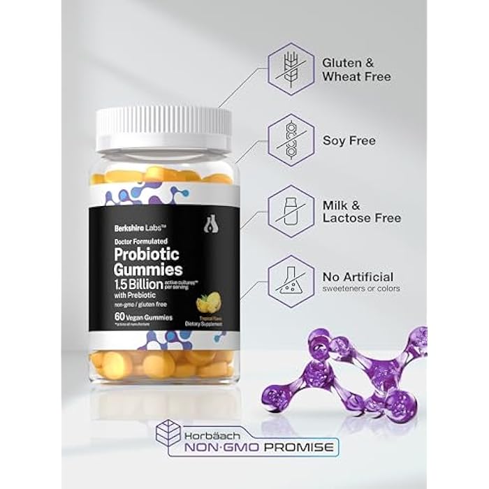Horbäach Probiotic Gummies 1.5 Billion CFU | 60 Count | with Prebiotic for Women and Men | Tropical Flavor | Doctor Formulated | Vegan, Non-GMO & Gluten Free | Berkshire Labs - Image 5