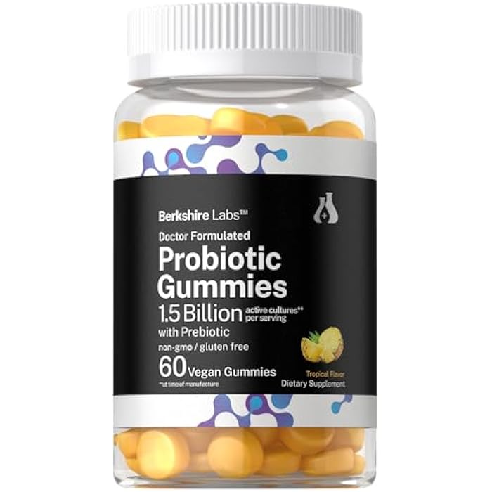 Horbäach Probiotic Gummies 1.5 Billion CFU | 60 Count | with Prebiotic for Women and Men | Tropical Flavor | Doctor Formulated | Vegan, Non-GMO & Gluten Free | Berkshire Labs - Image 1