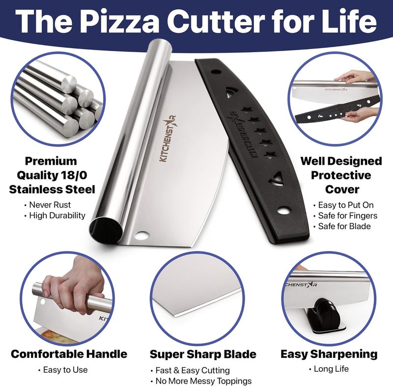 kitchen-star KitchenStar 14-Inch Pizza Cutter Rocker Blade - Sharp Stainless Steel Slicer Knife, Protective Cover, Dishwasher Safe, Large - Professional Pizza Oven Accessories - Image 3