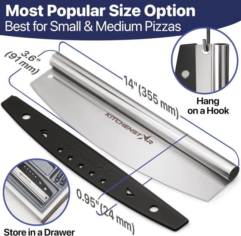 kitchen-star KitchenStar 14-Inch Pizza Cutter Rocker Blade - Sharp Stainless Steel Slicer Knife, Protective Cover, Dishwasher Safe, Large - Professional Pizza Oven Accessories - Image 4