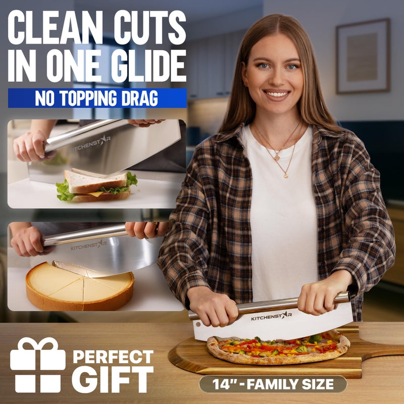 kitchen-star KitchenStar 14-Inch Pizza Cutter Rocker Blade - Sharp Stainless Steel Slicer Knife, Protective Cover, Dishwasher Safe, Large - Professional Pizza Oven Accessories - Image 2