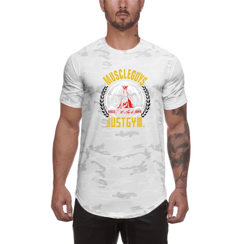 Fitness short sleeve men''s sports new camouflage men''s half sleeve T-shirt clothes sweat-absorbent muscle training clothing top - Image 5