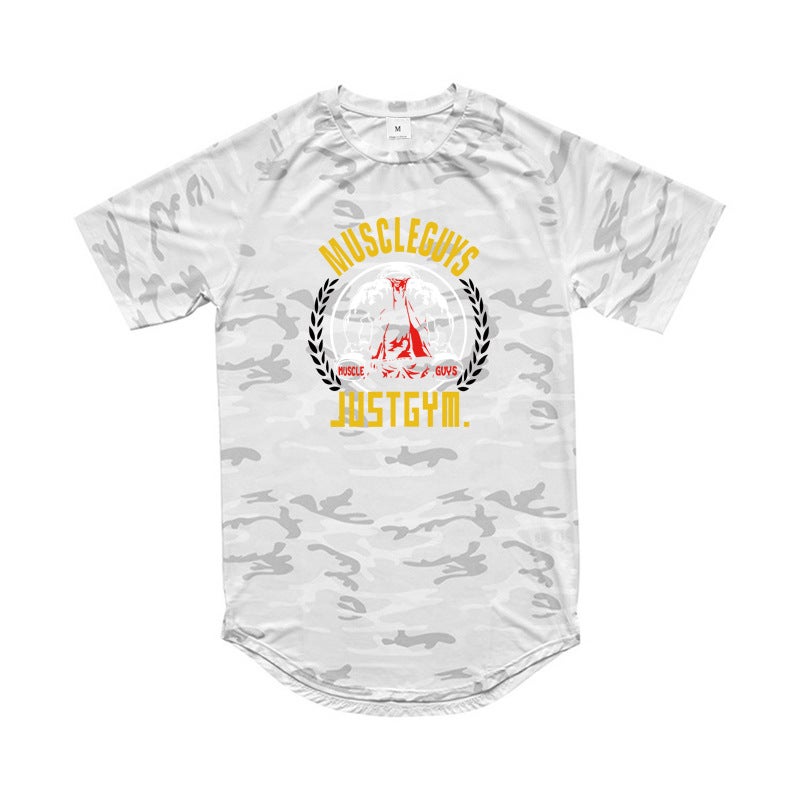 Fitness short sleeve men''s sports new camouflage men''s half sleeve T-shirt clothes sweat-absorbent muscle training clothing top - Image 1