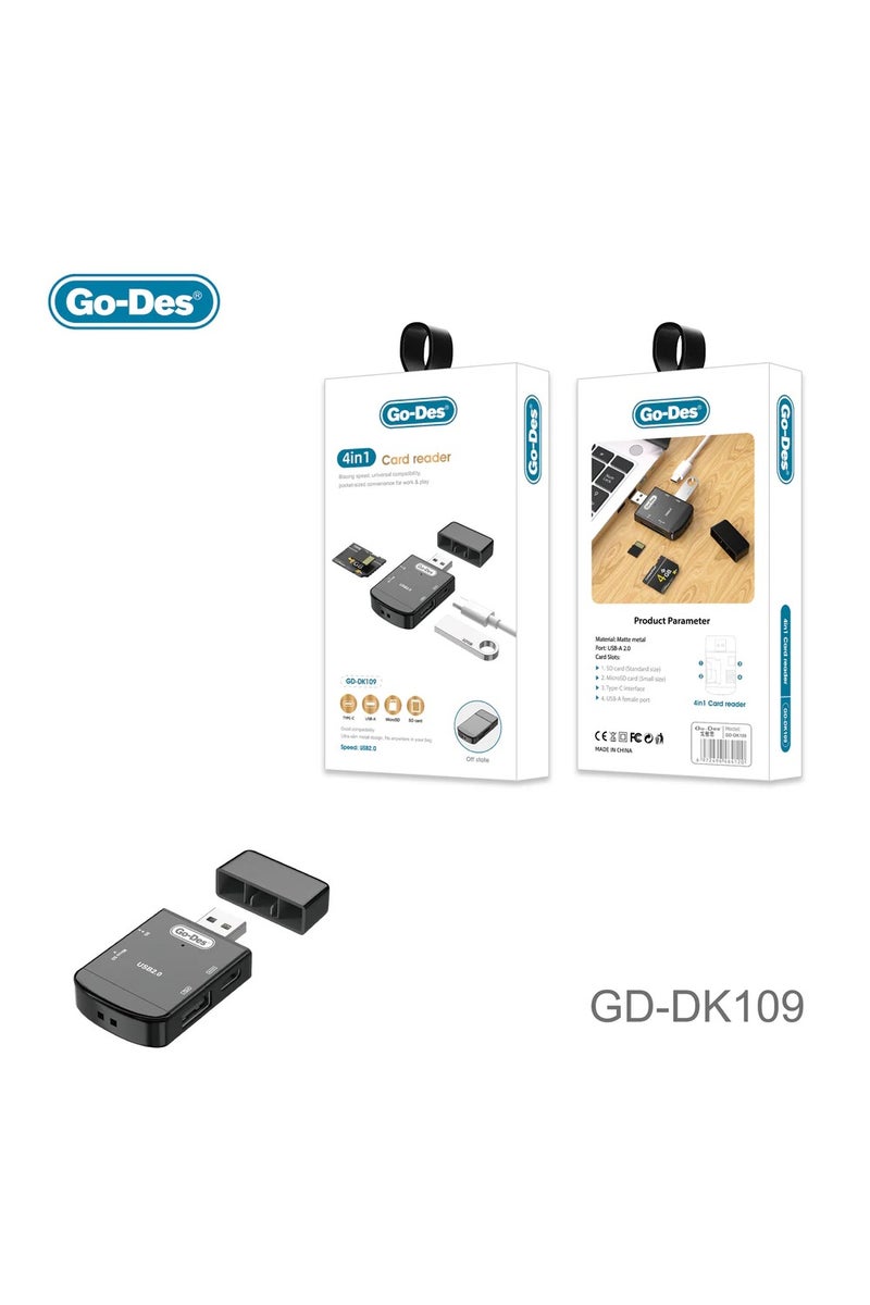 GO-DES 4in1 USB Card Reader Type-C USB-A SD MicroSD OTG Adapter High Compatibility Ultra Slim Metal Design for Laptop Tablet Phone