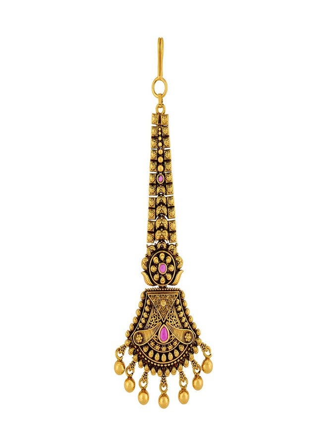 Kushal's Fashion Jewellery ruby gold polished antique maang tikka for women | Best for bridesmaid & Special Occasion - 457040 - Image 1