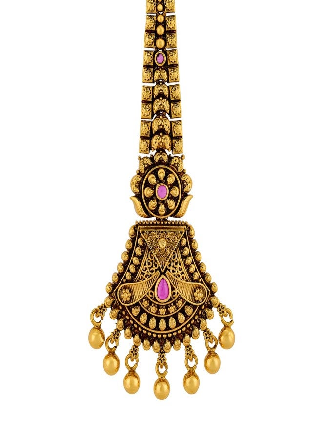 Kushal's Fashion Jewellery ruby gold polished antique maang tikka for women | Best for bridesmaid & Special Occasion - 457040 - Image 3