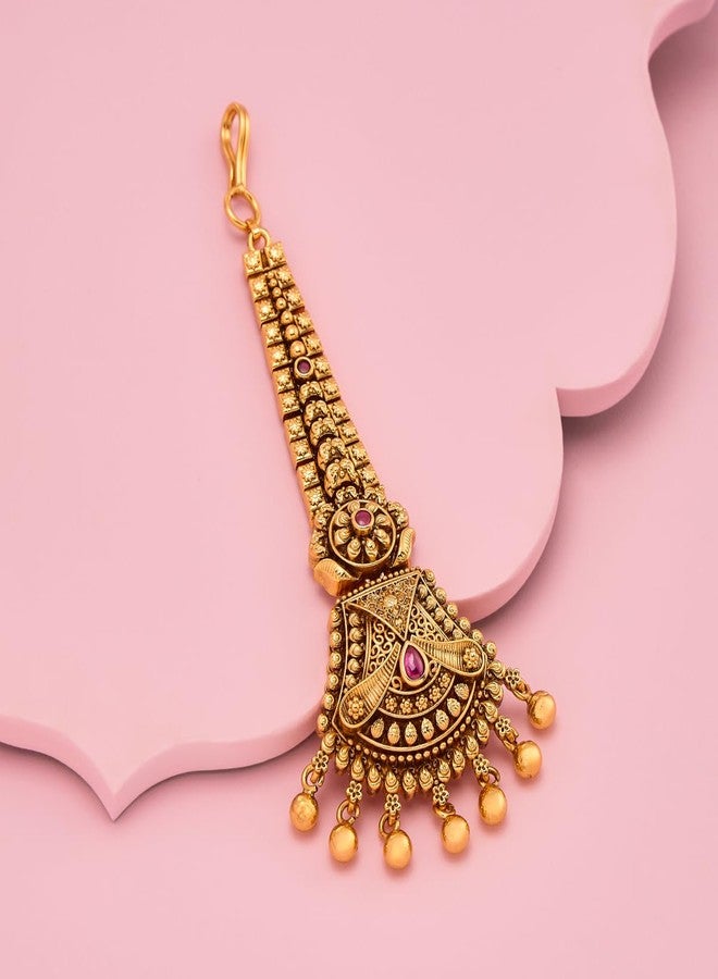 Kushal's Fashion Jewellery ruby gold polished antique maang tikka for women | Best for bridesmaid & Special Occasion - 457040 - Image 4