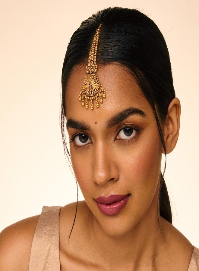 Kushal's Fashion Jewellery ruby gold polished antique maang tikka for women | Best for bridesmaid & Special Occasion - 457040 - Image 2