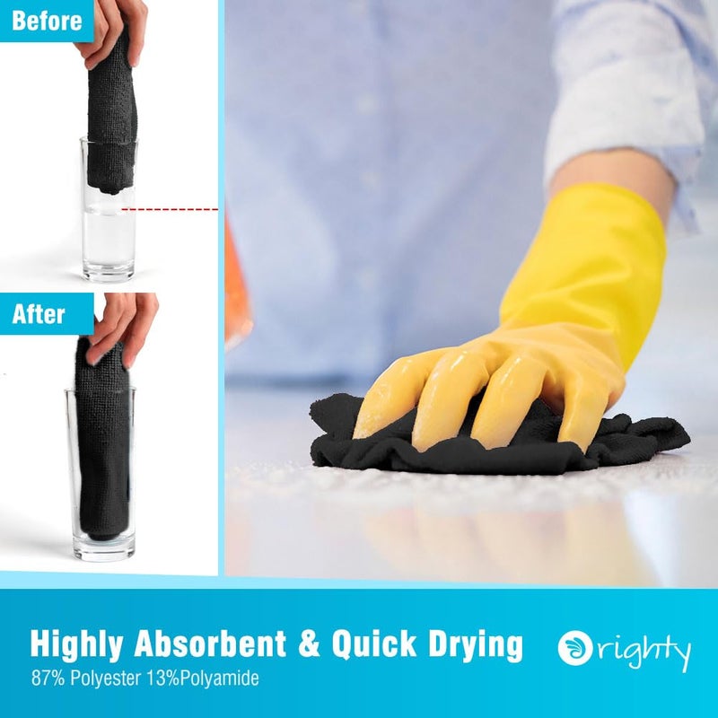 Orighty Black Microfiber Cleaning Cloth, 24 Pack Highly Absorbent Cleaning Rags, Microfiber Towels for Cars, Household Cleaning Supplies, Reusable Lint Free Cloths for House, Kitchen, 12 x12 inch - Image 3