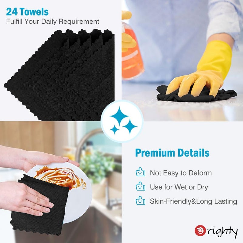 Orighty Black Microfiber Cleaning Cloth, 24 Pack Highly Absorbent Cleaning Rags, Microfiber Towels for Cars, Household Cleaning Supplies, Reusable Lint Free Cloths for House, Kitchen, 12 x12 inch - Image 5