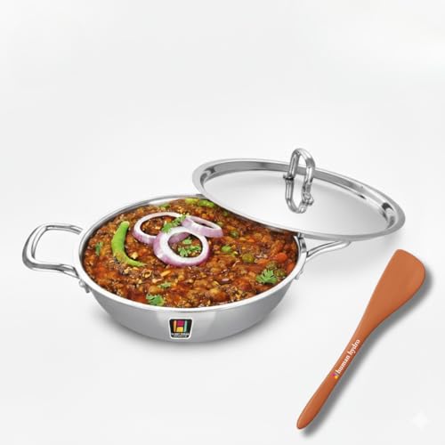 Human Hydro Triply Stainless Steel Kadai with Lid & Wooden Spatula (22CM/2.2L) | 3-Layer Steel-Aluminium-Steel Cookware | Induction & Gas Compatible | Easy to Clean, Heavy-Duty for Frying & Curries - Image 1