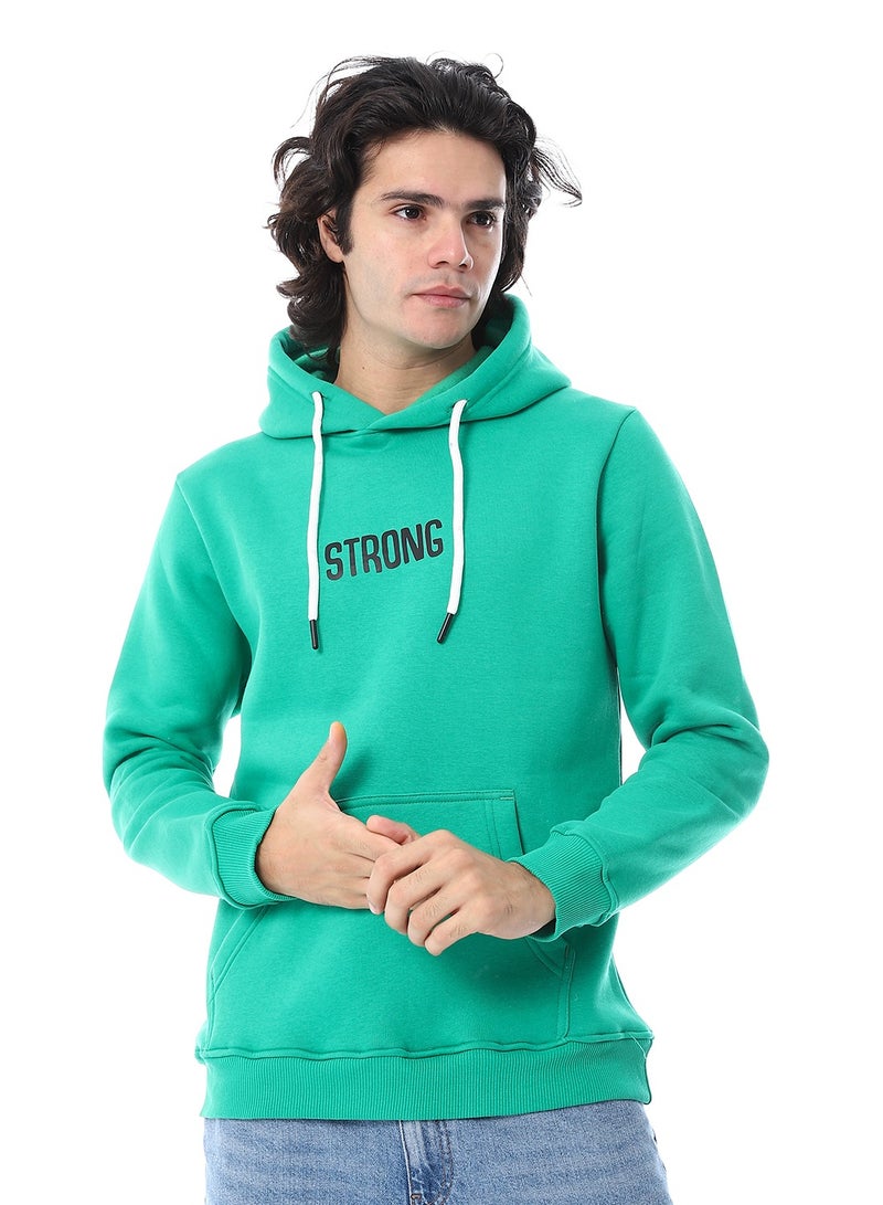 Andora Printed Hoodie With Kangaroo Pockets_Green - Image 1