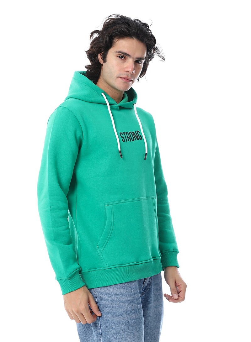 Andora Printed Hoodie With Kangaroo Pockets_Green - Image 2