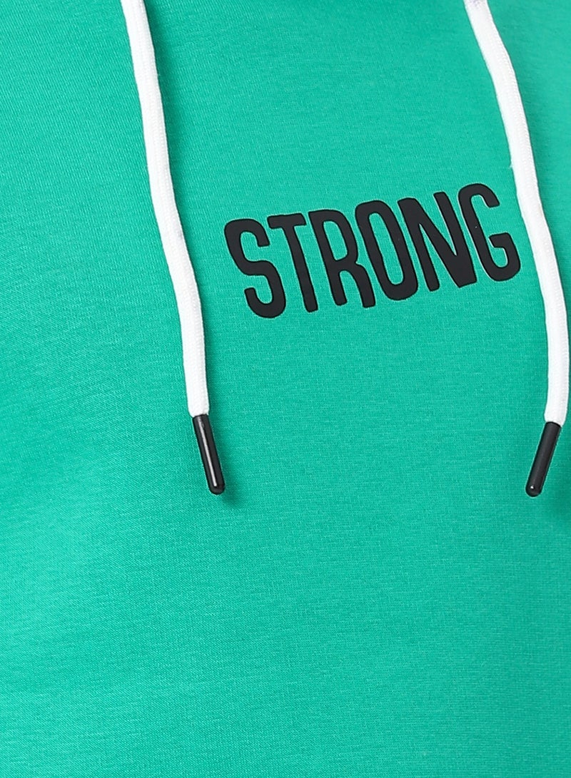 Andora Printed Hoodie With Kangaroo Pockets_Green - Image 5