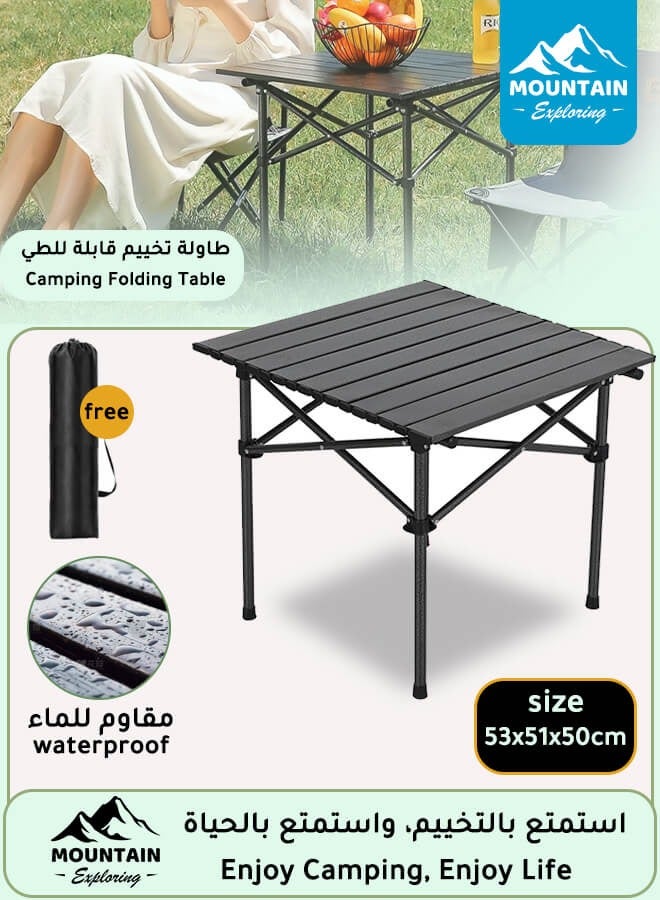 استكشاف الجبال طاولة تخييم قابلة للطي ومحمولة، تتحمل حتى 60 كجم، مزودة بحقيبة تخزين، مناسبة للنزهات الخارجية، الشواء، الحديقة، والشرفة، باللون الأسود - Image 1