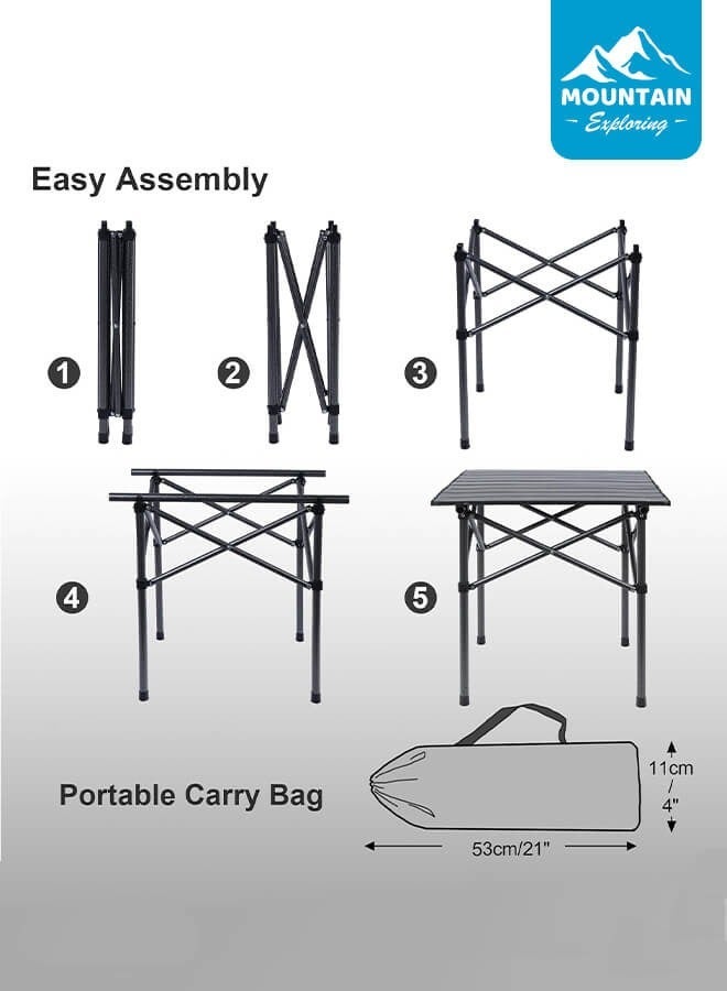 استكشاف الجبال طاولة تخييم قابلة للطي ومحمولة، تتحمل حتى 60 كجم، مزودة بحقيبة تخزين، مناسبة للنزهات الخارجية، الشواء، الحديقة، والشرفة، باللون الأسود - Image 5