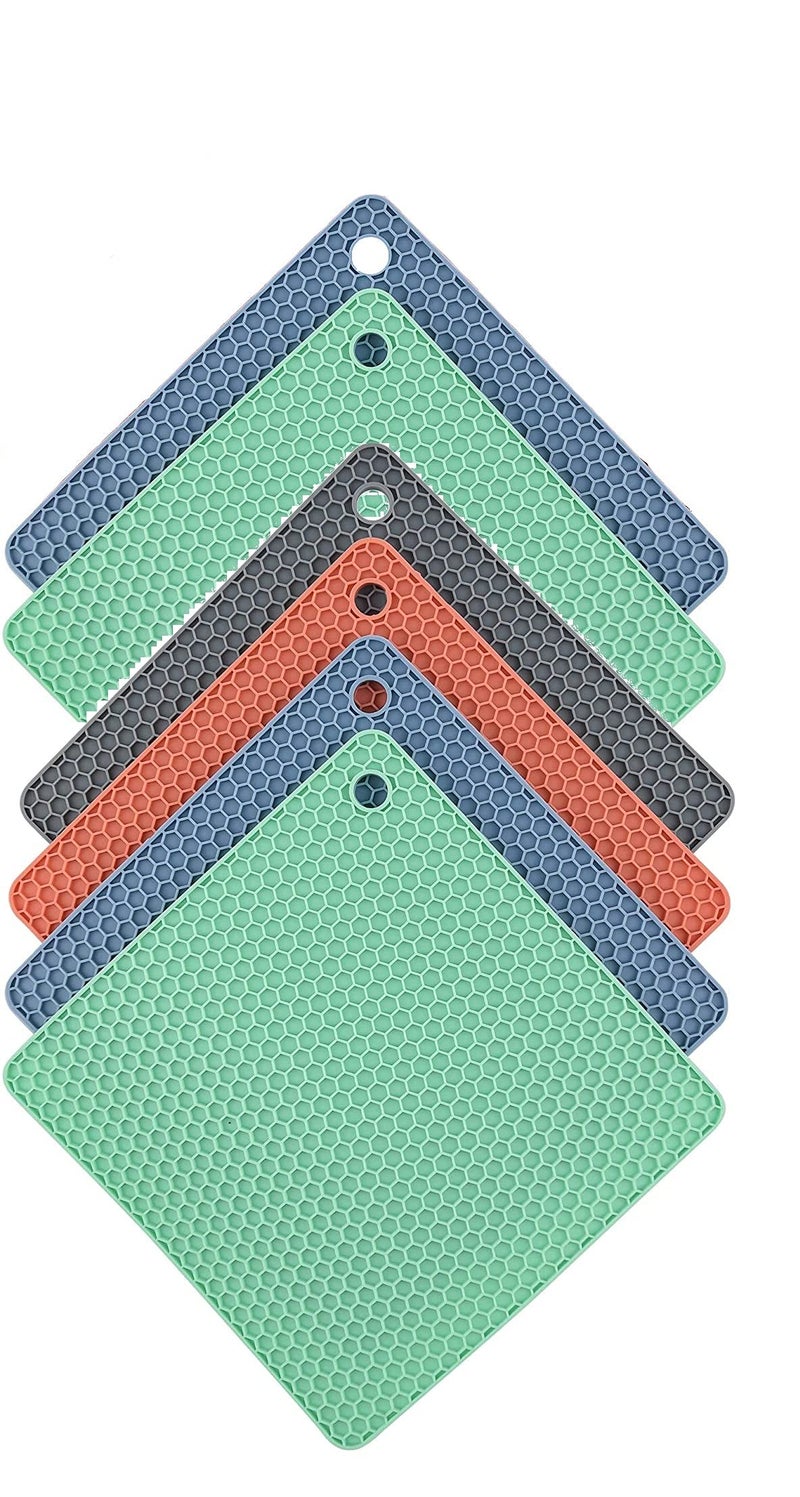 P-Plus International Silicone Trivets Mat for Dish Hot Pads for Counter Top,Pan and Pot Heat Resistant Hot Protector (Square_B Pack of 6 Random) - Image 1