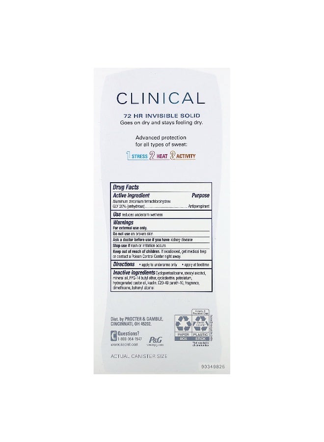 Secret, Clinical 72 HR Invisible Solid Deodorant, Completely Clean,  2.6 oz (73 g) - Image 3