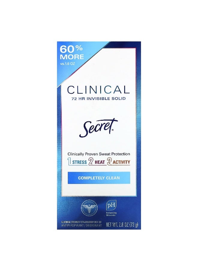 Secret, Clinical 72 HR Invisible Solid Deodorant, Completely Clean,  2.6 oz (73 g) - Image 2