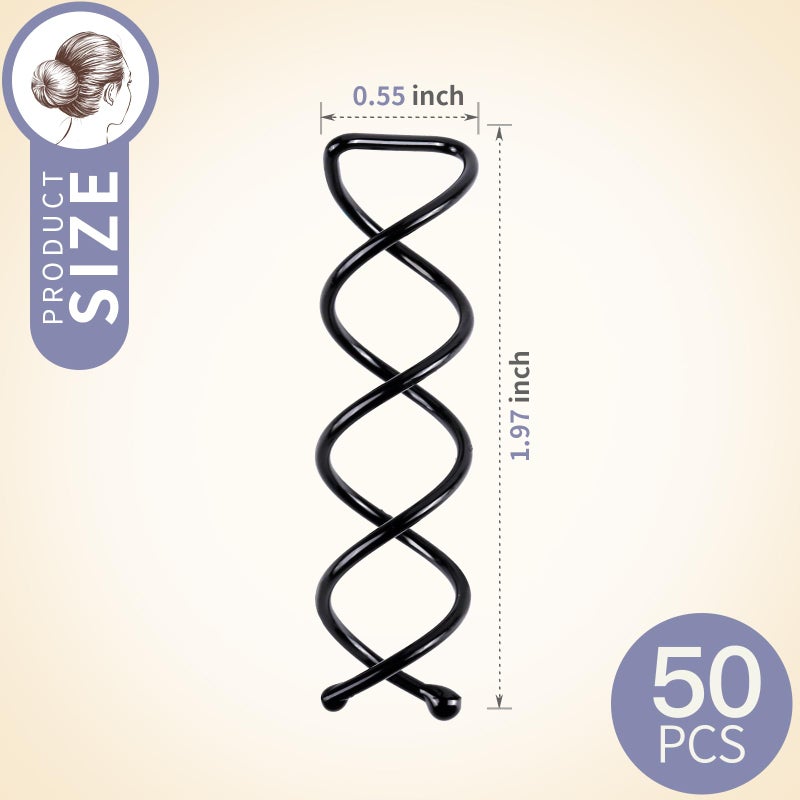 FANDAMEI 50PCS Spiral Hair Pins, Spin Pins Non-Scratch Round Tips, Twist Screw Hair Pin for Women Bun Hair Style DIY, Spiral Bobby Pins Black - Image 2