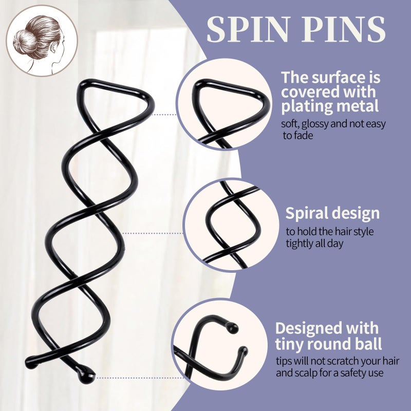 FANDAMEI 50PCS Spiral Hair Pins, Spin Pins Non-Scratch Round Tips, Twist Screw Hair Pin for Women Bun Hair Style DIY, Spiral Bobby Pins Black - Image 3