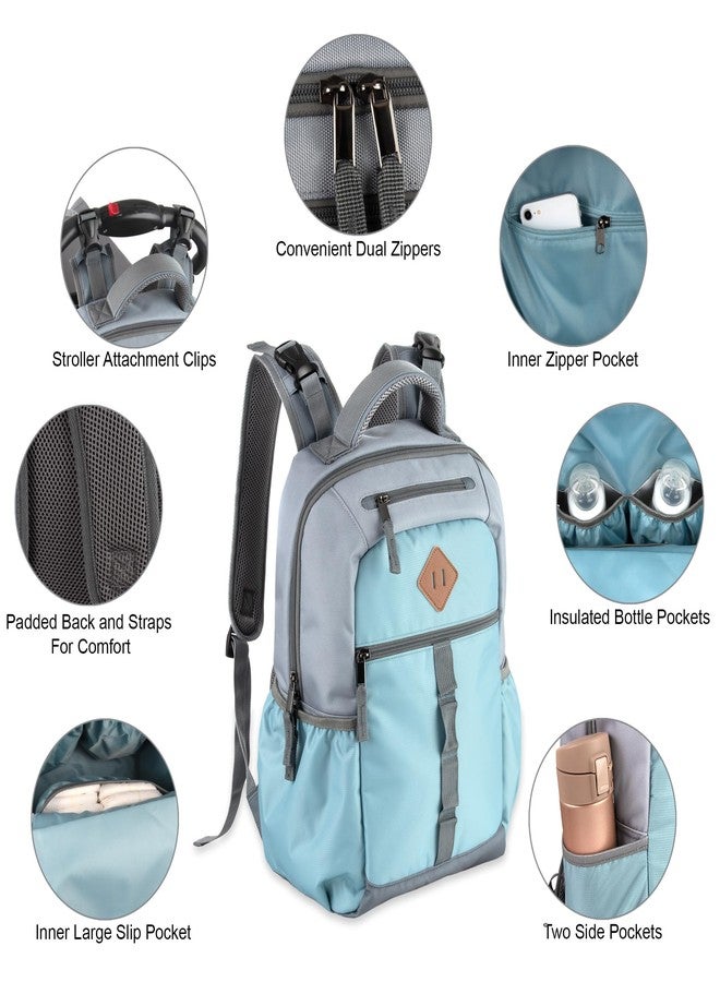 Baby Essentials Two Tone Diaper Bag Backpack with Portable Changing Pad, Stroller Straps, Insulated Bottle Pocket, 2 Pc Set (Teal) - Image 5
