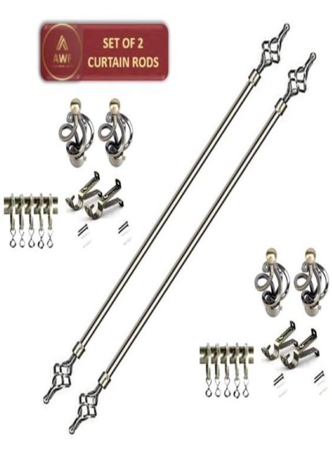 AL WADI FURNITURE Set of 2 Roman Pole Style Heavy Duty Luxury Extendable Curtain Rods, Metal Single Rods Finials Decorative End Window Treatment Rods Drapery Rods (BRASS, 200 – 400 cm) - Image 1