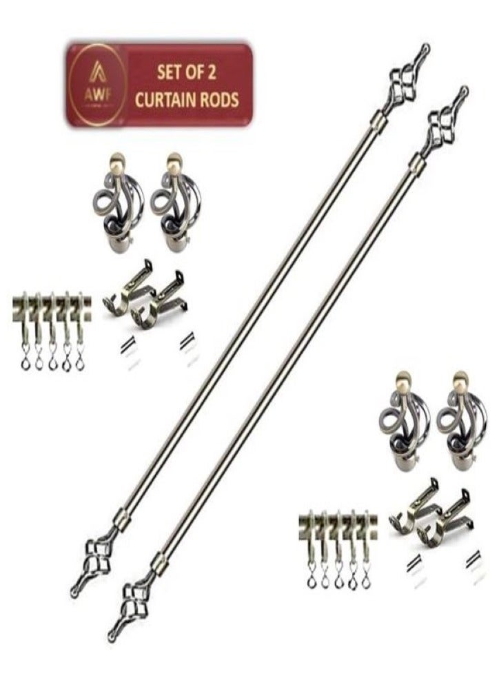 AL WADI FURNITURE Set of 2 Roman Pole Style Heavy Duty Luxury Extendable Curtain Rods, Metal Single Rods Finials Decorative End Window Treatment Rods Drapery Rods (BRASS, 200 – 400 cm)  - Image 1
