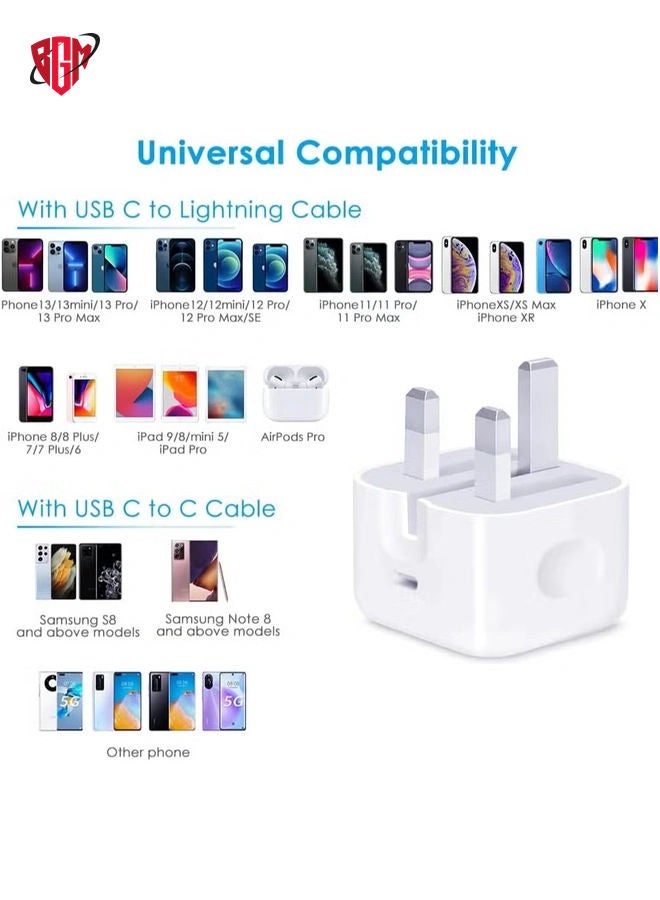 BGM MFi Certified‘ iPhone 20W Charger Plug and 2M USB C to Lightning Cable PD Fast Charger USB C Plug Data Lead Compatible with iPhone 14/14 Plus/14 Pro/14 Pro Max/13/12/11/11 Pro/XS Max/XR/X/8/7/iPad  - Image 2