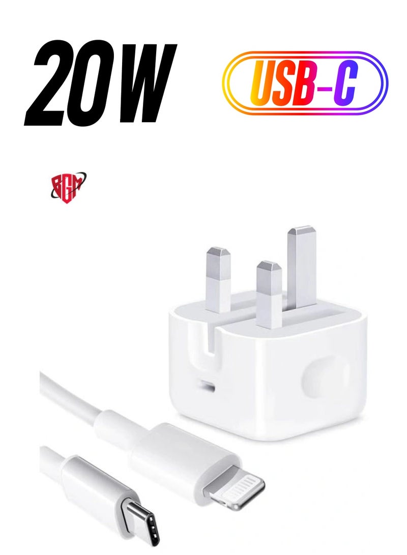 BGM MFi Certified‘ iPhone 20W Charger Plug and 2M USB C to Lightning Cable PD Fast Charger USB C Plug Data Lead Compatible with iPhone 14/14 Plus/14 Pro/14 Pro Max/13/12/11/11 Pro/XS Max/XR/X/8/7/iPad  - Image 1