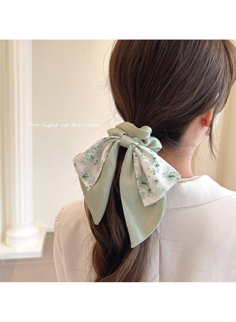 SOLARAE 5 Pcs Floral Hair Scarf Scrunchies Bowknot, hair ribbons Hand Bands Elastic Ropes Ponytail Holder Printed Flower, Bow Scrunchy Soft Scarf Hair Ties, Long Hair Bands Ties for Women Girls - Image 5