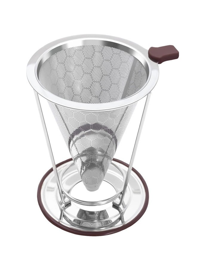 HAPYHOOM Pour Over Coffee Dripper Stainless Steel Coffee Filter Metal Cone Filter Paperless Reusable Single Cup Maker 1-2 Cup With Non-slip and Removable Cup Stand - Image 1