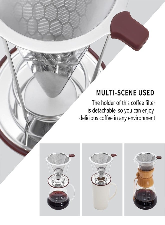 HAPYHOOM Pour Over Coffee Dripper Stainless Steel Coffee Filter Metal Cone Filter Paperless Reusable Single Cup Maker 1-2 Cup With Non-slip and Removable Cup Stand - Image 4