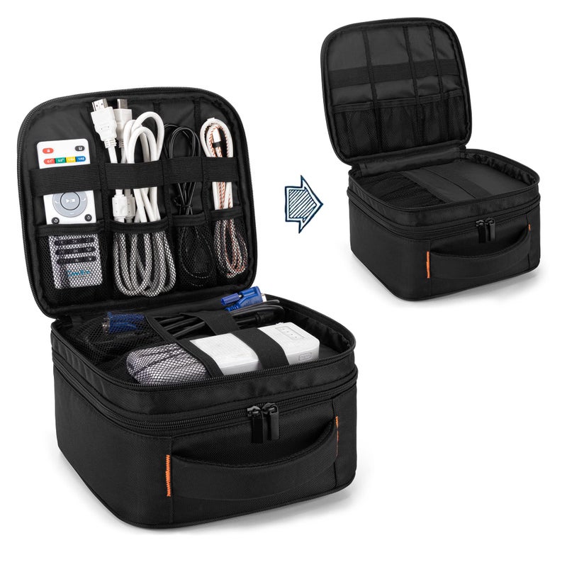 CURMIO Double Layers Projector Case, Mini Projector Carrying Bag Compatible for DR.J Professional and QKK Mini Projector, Black - Image 2