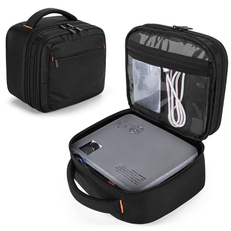 CURMIO Double Layers Projector Case, Mini Projector Carrying Bag Compatible for DR.J Professional and QKK Mini Projector, Black - Image 1