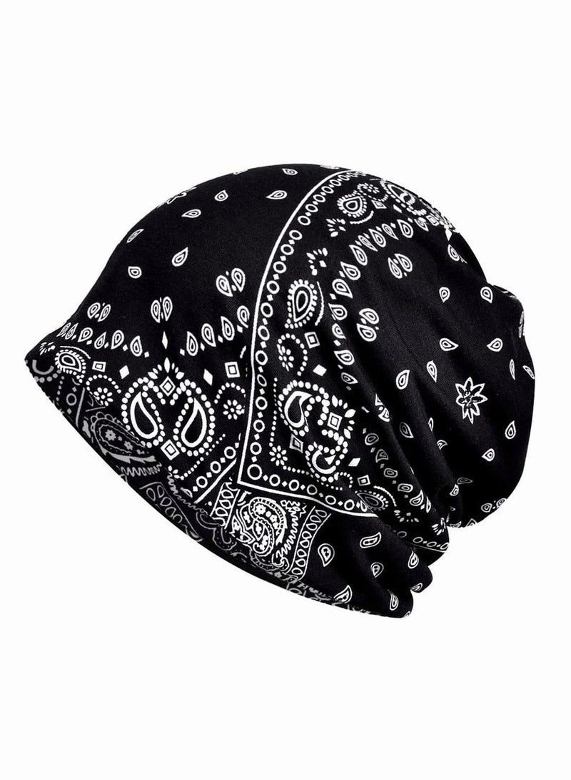 Turban Hat, Spring Summer One Piece Double Layer Stretchy Cotton Cashew Hat, Cool Hip Hop Turban Hat, Women Men Loose Slouchy Beanie Cancer Snood Cap (Black)  - Image 1