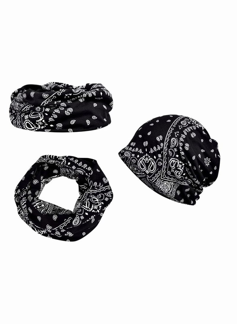 Turban Hat, Spring Summer One Piece Double Layer Stretchy Cotton Cashew Hat, Cool Hip Hop Turban Hat, Women Men Loose Slouchy Beanie Cancer Snood Cap (Black)  - Image 5