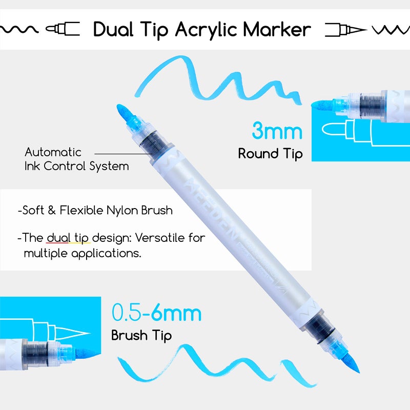 MEEDEN Artist Acrylic Paint Markers: 120 Colors Dual Tip Acrylic Marker with Brush & Round Tip for Art Supplies - Quick Dry Paint Pens with Automatic Ink Control for Wood, Canvas, Glass, Rock, Fabric - Image 3