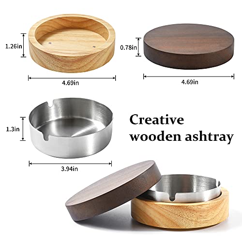 DDAJJAJ Cute Ashtrays for Cigarettes Smokeless Ash Tray with Stainless Steel Liner Windproof Wooden Ashtray with Lid for Home Office Tabletop Outside Patio - Image 5