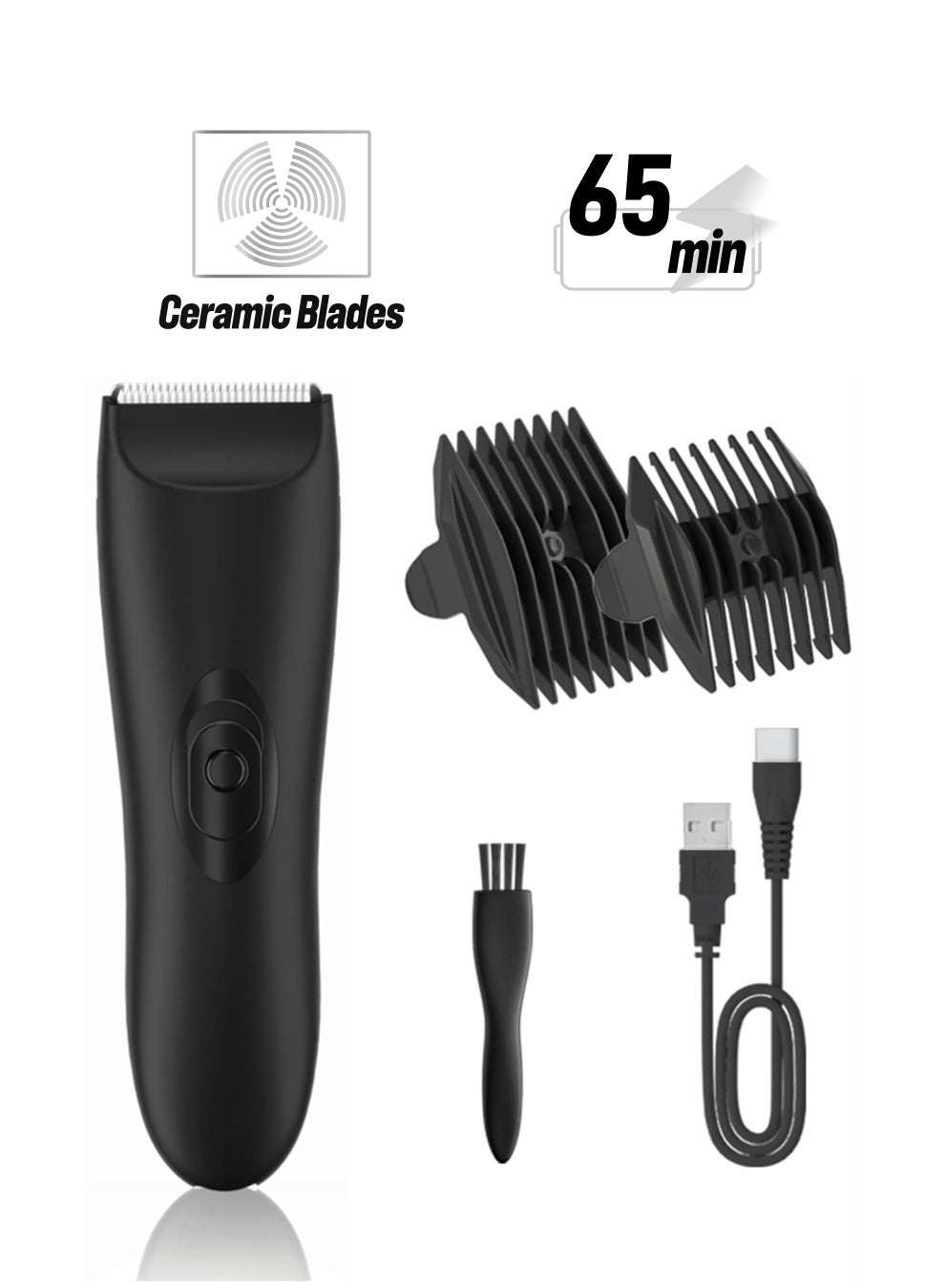 Electric Hair Clippers for Men, Cordless Groin Body Hair Trimmer Ball Shaver, Replaceable Ceramic Blade, IPX7 Waterproof Pubic Hair Trimmer Kit Low Noise Electric Razor with Universal USB Charging