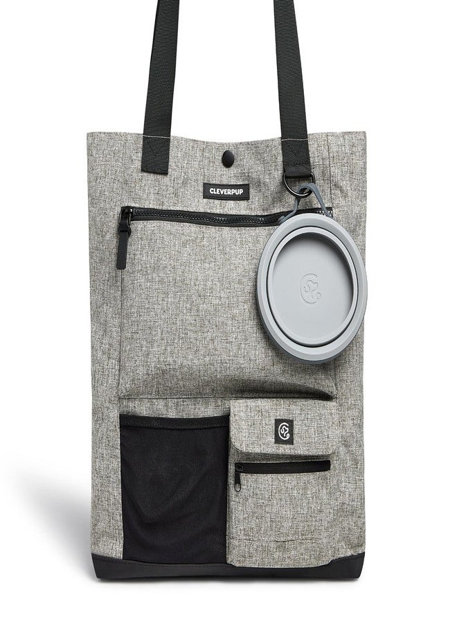 Cleverpup Park Pack 2-Piece Set Dog Gear Tote – Dog Travel Bag with 8 Pockets, Treat Pouch, Poop Bag Dispenser, Quick-Dry Ball Pocket, Collapsible Bowl, Perfect for Walks & Park Trips, Heather Grey - Image 1
