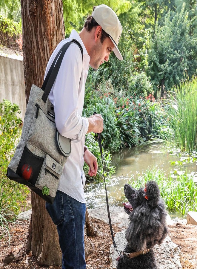 Cleverpup Park Pack 2-Piece Set Dog Gear Tote – Dog Travel Bag with 8 Pockets, Treat Pouch, Poop Bag Dispenser, Quick-Dry Ball Pocket, Collapsible Bowl, Perfect for Walks & Park Trips, Heather Grey - Image 5