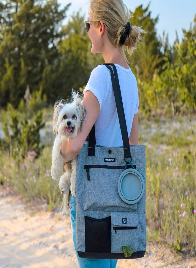 Cleverpup Park Pack 2-Piece Set Dog Gear Tote – Dog Travel Bag with 8 Pockets, Treat Pouch, Poop Bag Dispenser, Quick-Dry Ball Pocket, Collapsible Bowl, Perfect for Walks & Park Trips, Heather Grey - Image 4
