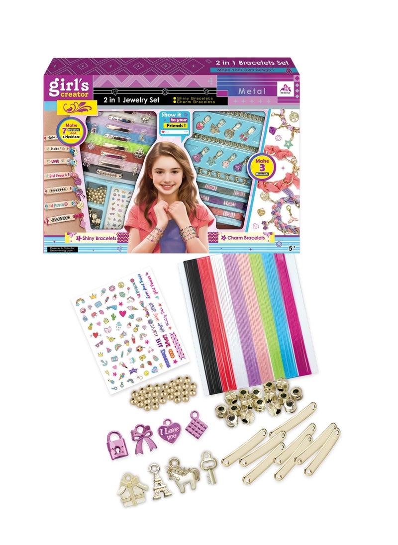مي بو كاي مجموعة صنع المجوهرات 2 في 1 من Girl's Creator - مجموعة أساور لامعة وساحرة للأطفال - مجموعة حرفية مع خرز وحبال وسحر وإكسسوارات - اصنع 11 سوارًا  - Image 1