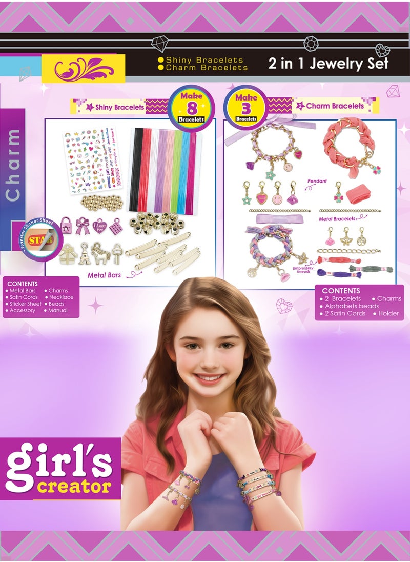 مي بو كاي مجموعة صنع المجوهرات 2 في 1 من Girl's Creator - مجموعة أساور لامعة وساحرة للأطفال - مجموعة حرفية مع خرز وحبال وسحر وإكسسوارات - اصنع 11 سوارًا  - Image 2