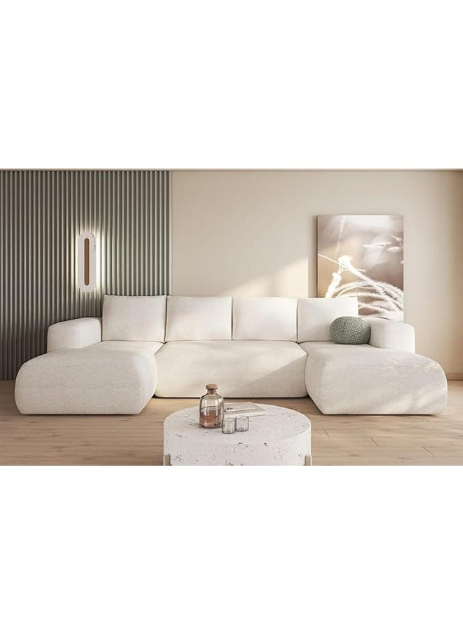 Lambi Wool-Blend U-Shaped Sofa set  Stylish Modern Couch (Beige)