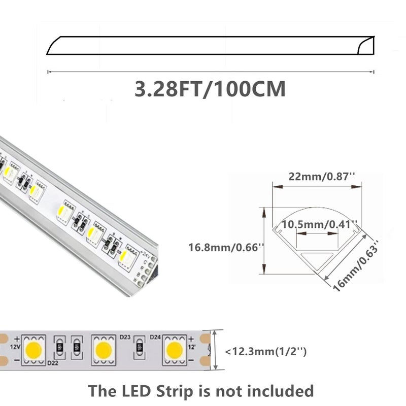 THMOOTHER 20-Pack 3.3FT 1Meter V Shape LED Strip Aluminum Channel Diffuser System, Extruded Alu Track Milky Cover with Corner Connector and Mounting Kit,Easy Cut and Installed Curved Lens Profile - Image 2