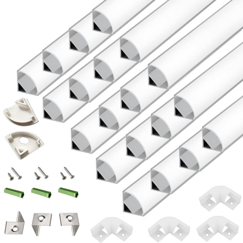 THMOOTHER 20-Pack 3.3FT 1Meter V Shape LED Strip Aluminum Channel Diffuser System, Extruded Alu Track Milky Cover with Corner Connector and Mounting Kit,Easy Cut and Installed Curved Lens Profile - Image 1