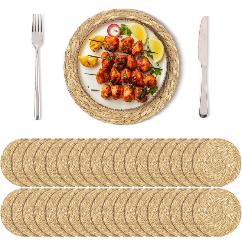 Kochorie Set of 36 Round Woven Placemats 12 Inch Bulrush Placemats Natural Handwoven Boho Rattan Wicker Table Mats for Farmhouse & Home Dining - Image 1
