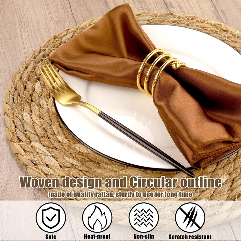 Kochorie Set of 36 Round Woven Placemats 12 Inch Bulrush Placemats Natural Handwoven Boho Rattan Wicker Table Mats for Farmhouse & Home Dining - Image 3